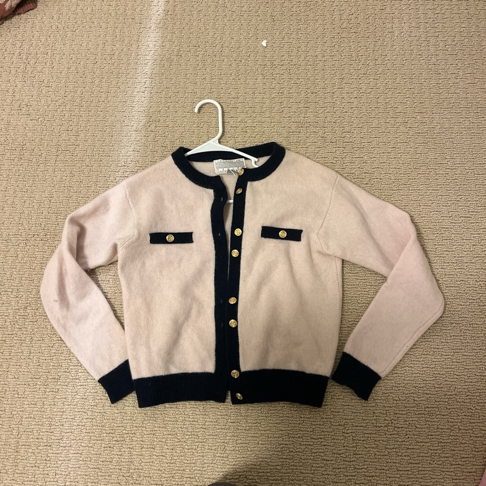 Petite Sophisticate wool Pink and navy Sweater